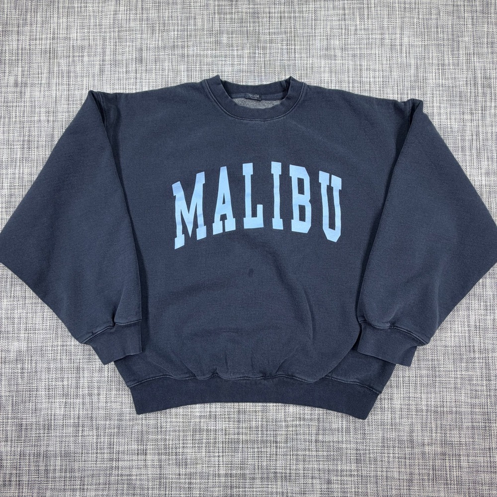 John Galt Womens Malibu Crewneck Sweatshirt Navy Blue Graphic Oversized One Size
